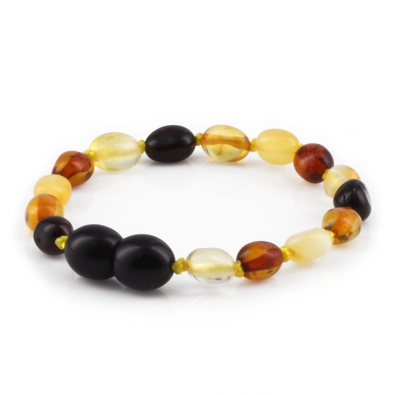 Baltic Amber Teething Bracelet. Olive Multicolor Glossy 5mm - OL64