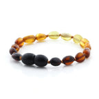 Baltic Amber Teething Bracelet. Olive Rainbow Glossy 5mm - OL69