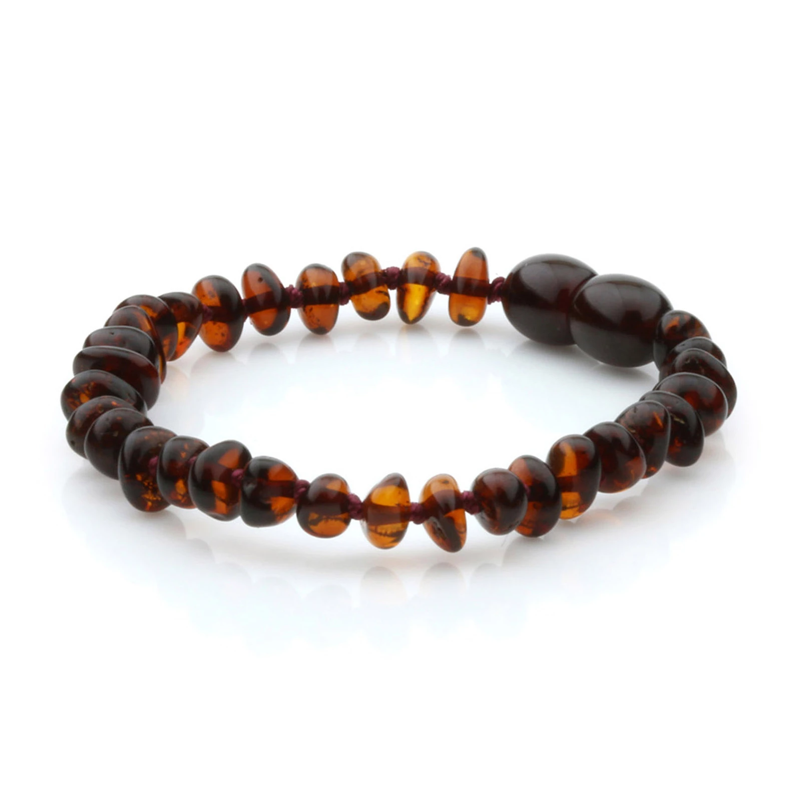 Baltic Amber Teething Bracelet. Roundel Dark Cognac 5mm - RO30