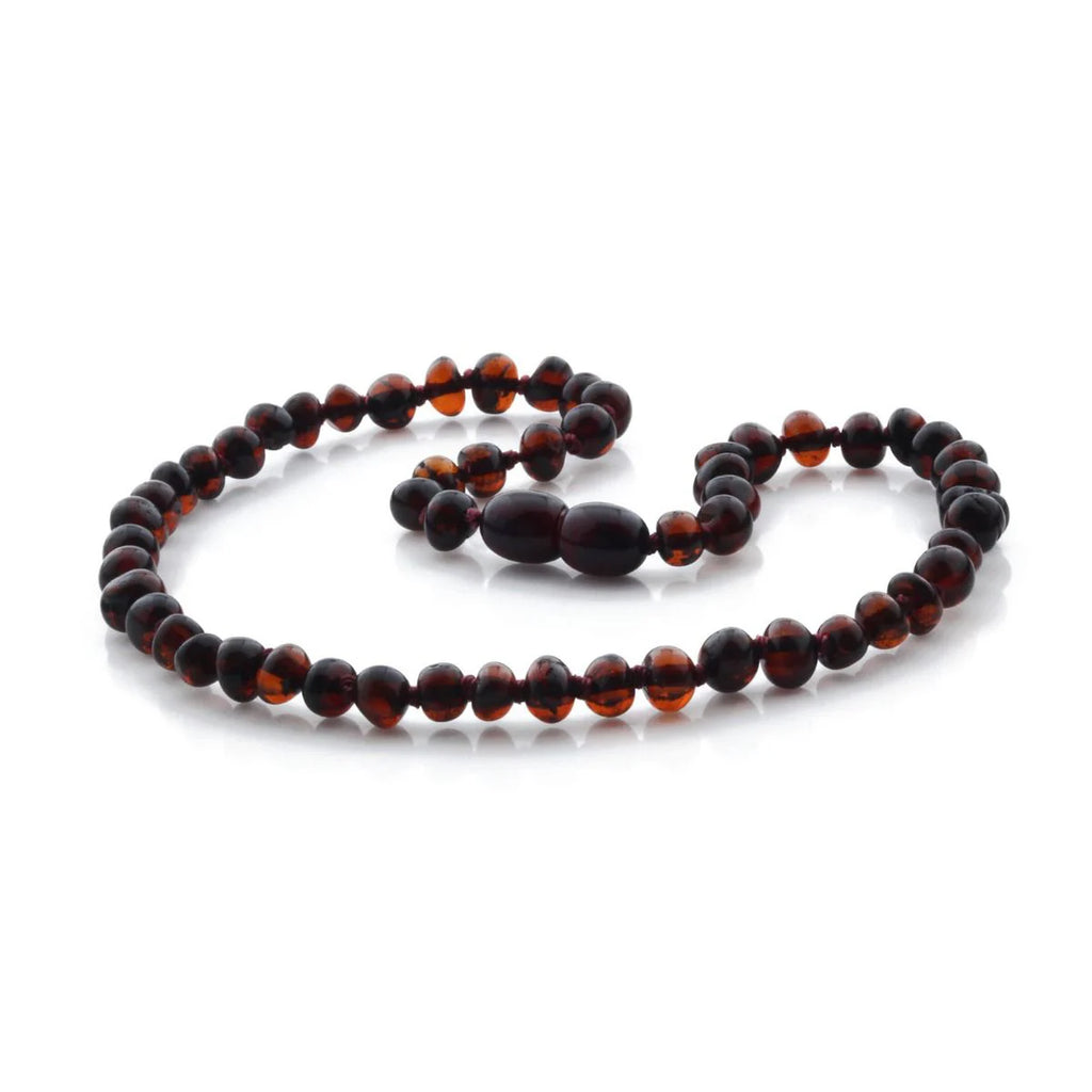 Baltic Amber Teething Necklace. Baroque Dark Cognac 5mm - BA9
