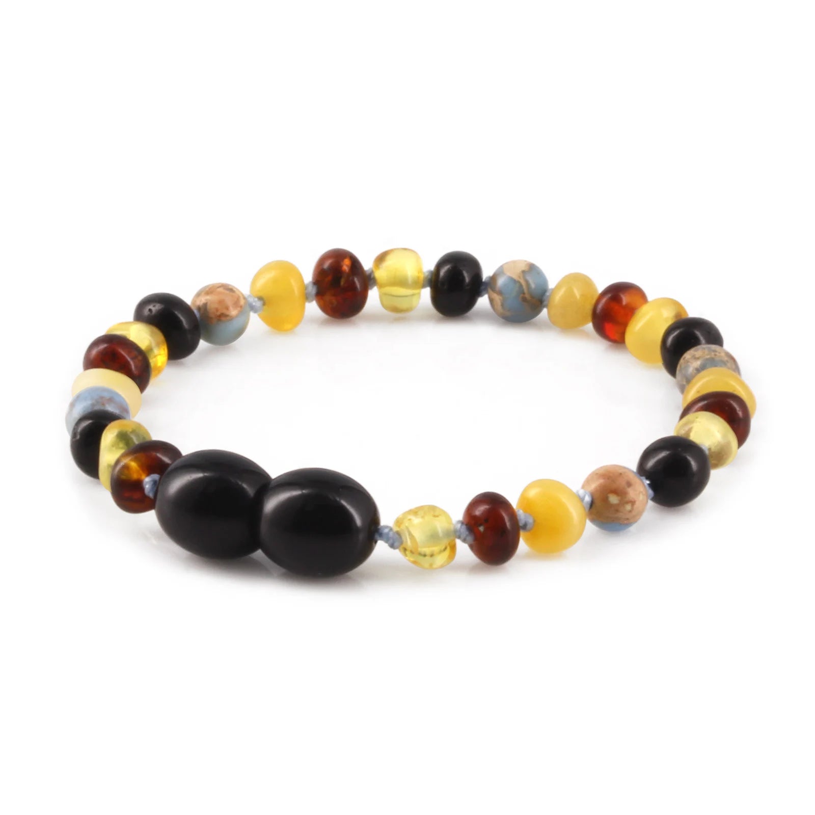 Baltic Amber Teething Bracelet with Sky Blue Imperial Jasper. Baroque 4mm - LE466-S