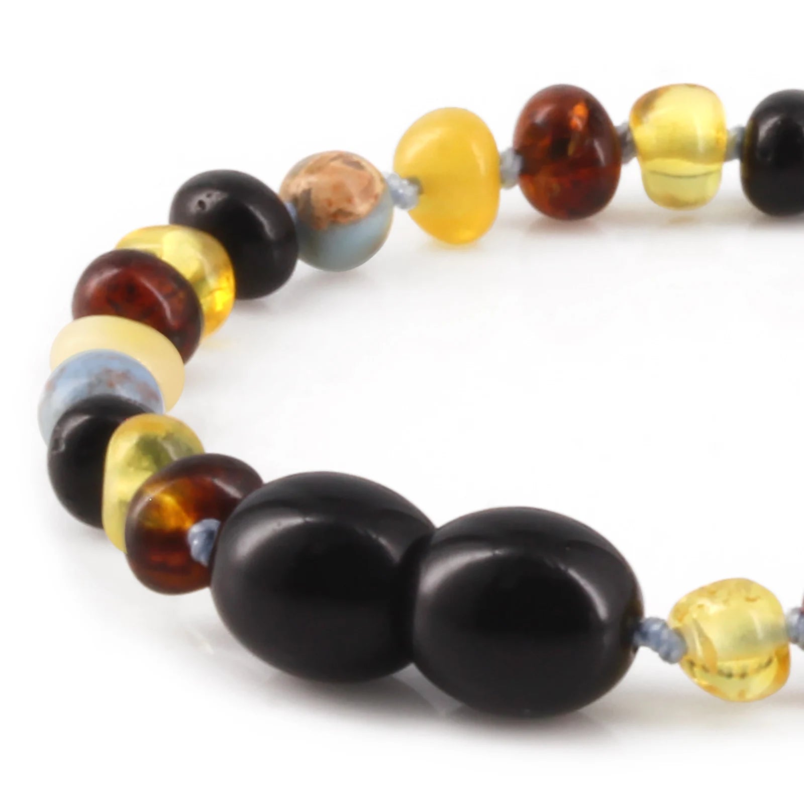 Baltic Amber Teething Bracelet with Sky Blue Imperial Jasper. Baroque 4mm - LE466-S