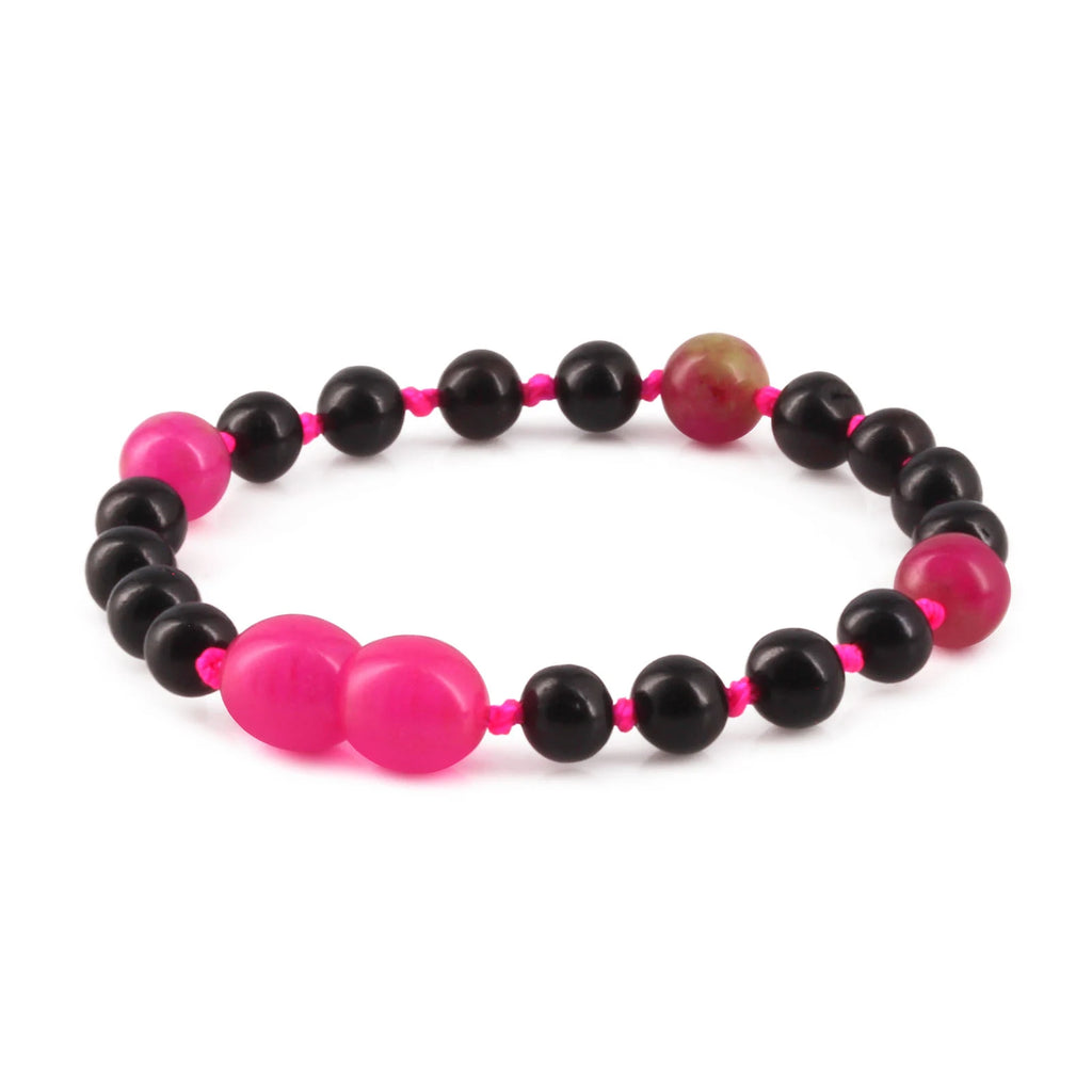 Baltic Amber Teething Bracelet with Pink Jade. Baroque 5mm - LE564