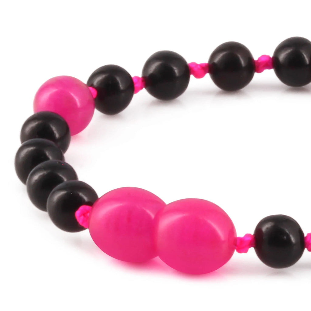 Baltic Amber Teething Bracelet with Pink Jade. Baroque 5mm - LE564