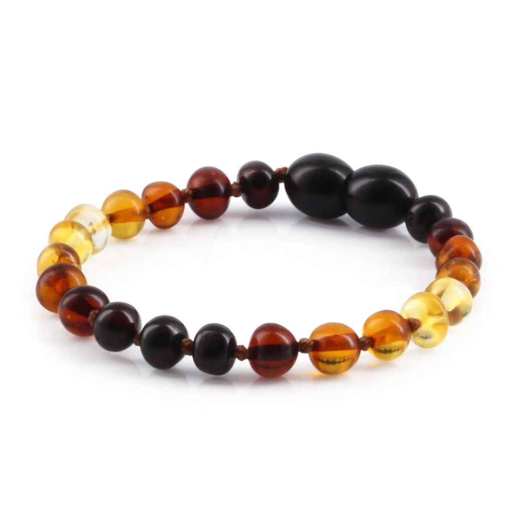 Baltic Amber Teething Bracelet. Baroque Rainbow 5mm - XB54RA2