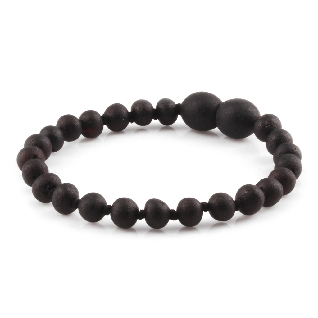 Baltic Amber Teething Bracelet. Baroque Black 5mm - XB54BM