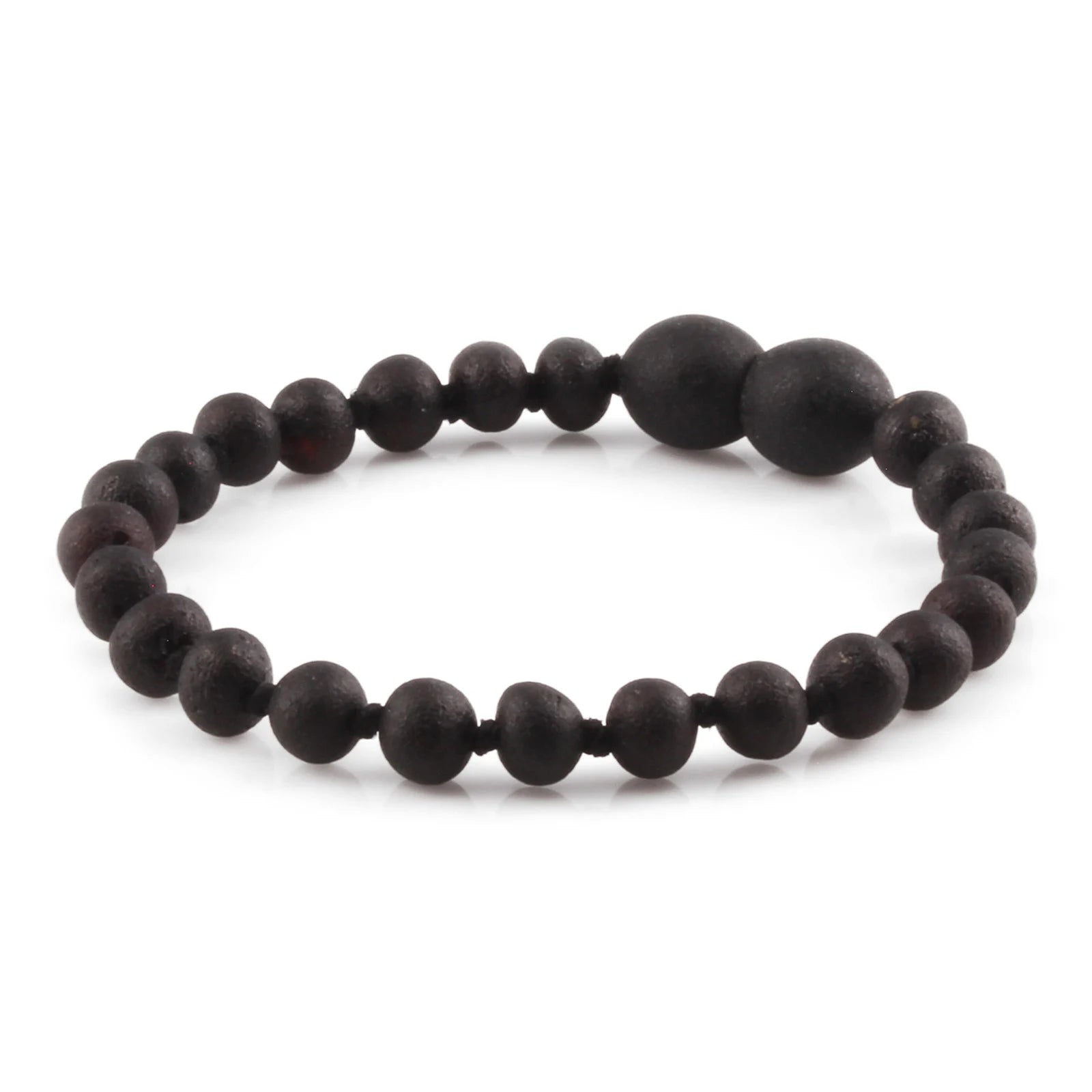 Baltic Amber Teething Bracelet. Baroque Black 5mm - XB54BM