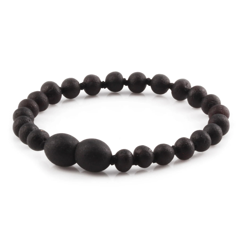 Baltic Amber Teething Bracelet. Baroque Black 5mm - XB54BM