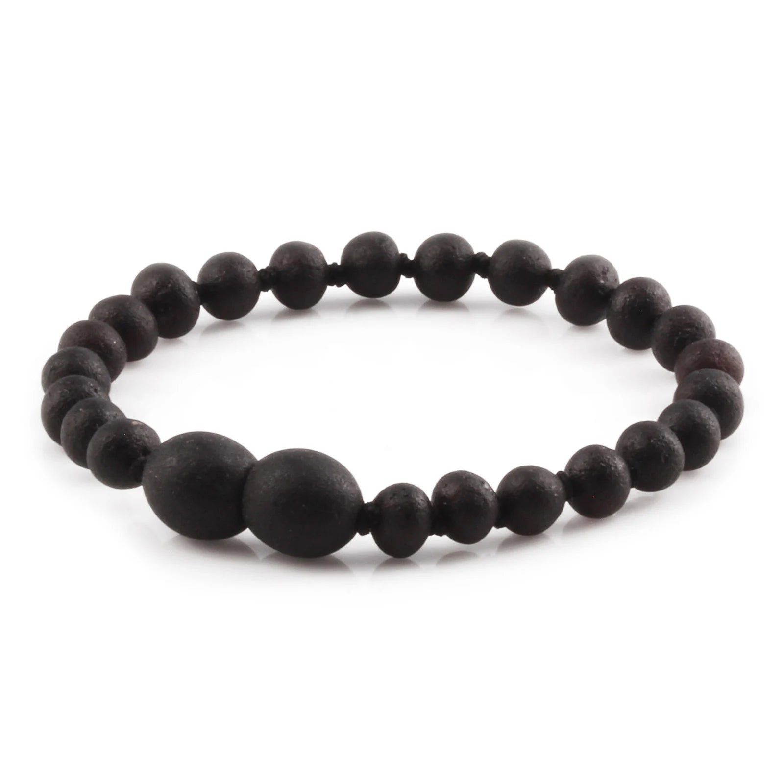 Baltic Amber Teething Bracelet. Baroque Black 5mm - XB54BM