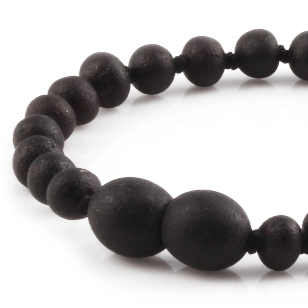 Baltic Amber Teething Bracelet. Baroque Black 5mm - XB54BM