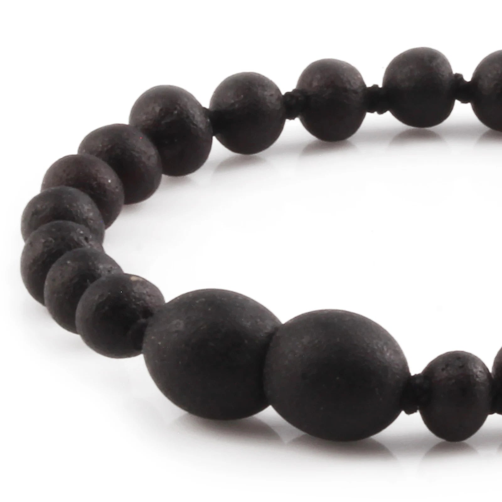 Baltic Amber Teething Bracelet. Baroque Black 5mm - XB54BM