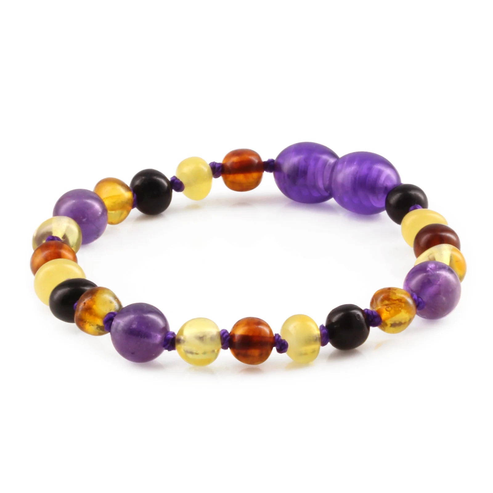 Baltic Amber Teething Bracelet with Amethyst. Baroque 5mm - LE515 B