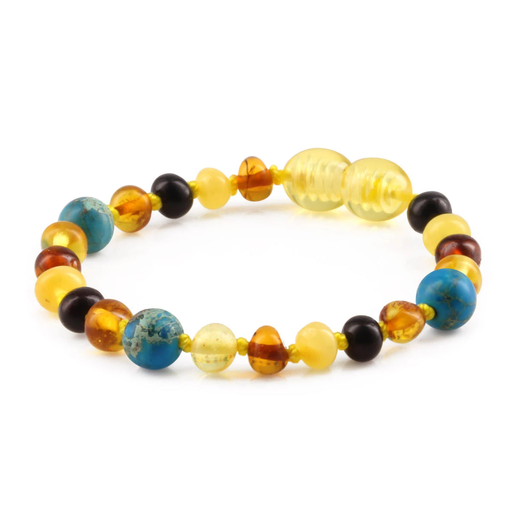 Baltic Amber Teething Bracelet with Lake Blue Imperial Jasper. Baroque 5mm - LE474
