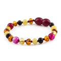 Baltic Amber Child Bracelet with Pink Lace Agate. Baroque 5mm - LE458