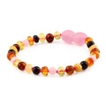 Baltic Amber Child Bracelet with Rose Quartz. Baroque 4mm - LE459-S