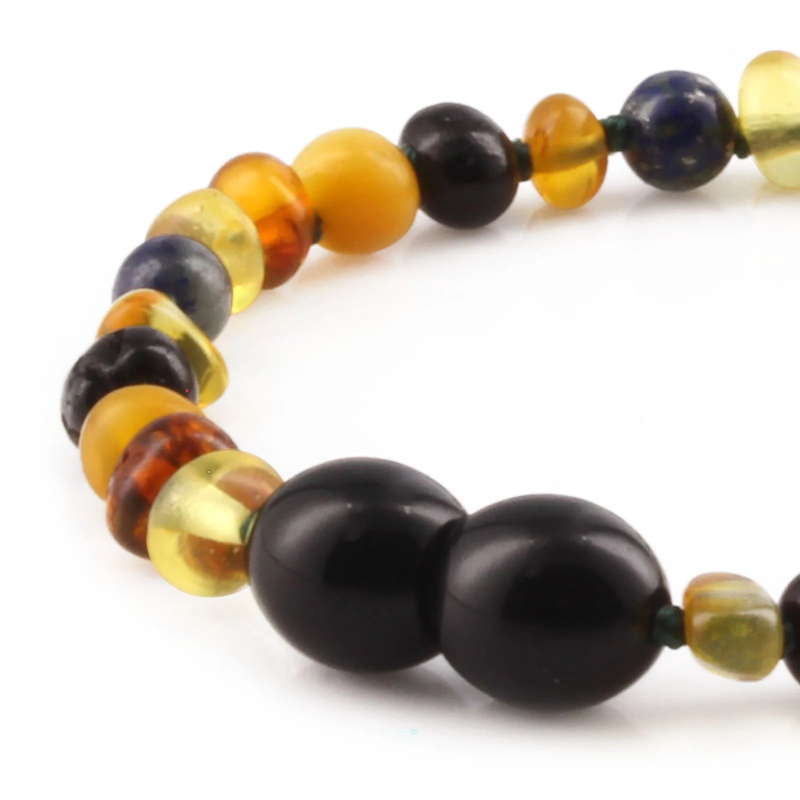 Baltic Amber Teething Bracelet with Azurite. Baroque 4mm - LE467 V2