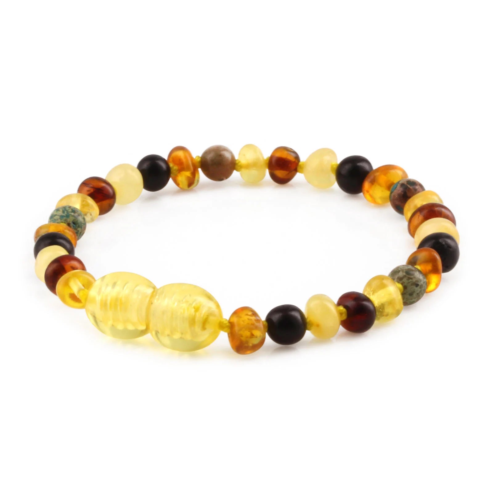 Baltic Amber Teething Bracelet with Lake Blue Imperial Jasper. Baroque 4mm - LE474-S