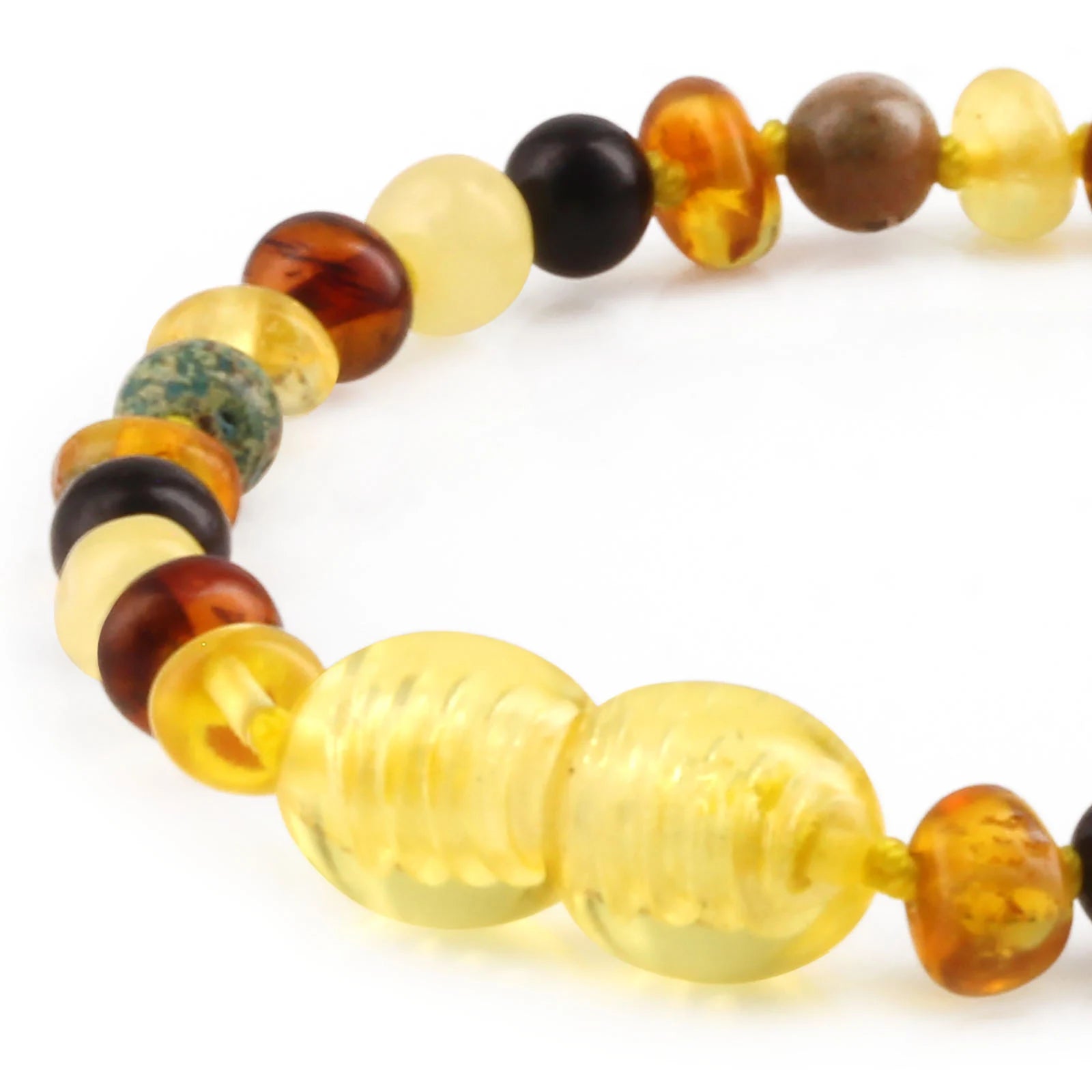 Baltic Amber Teething Bracelet with Lake Blue Imperial Jasper. Baroque 4mm - LE474-S