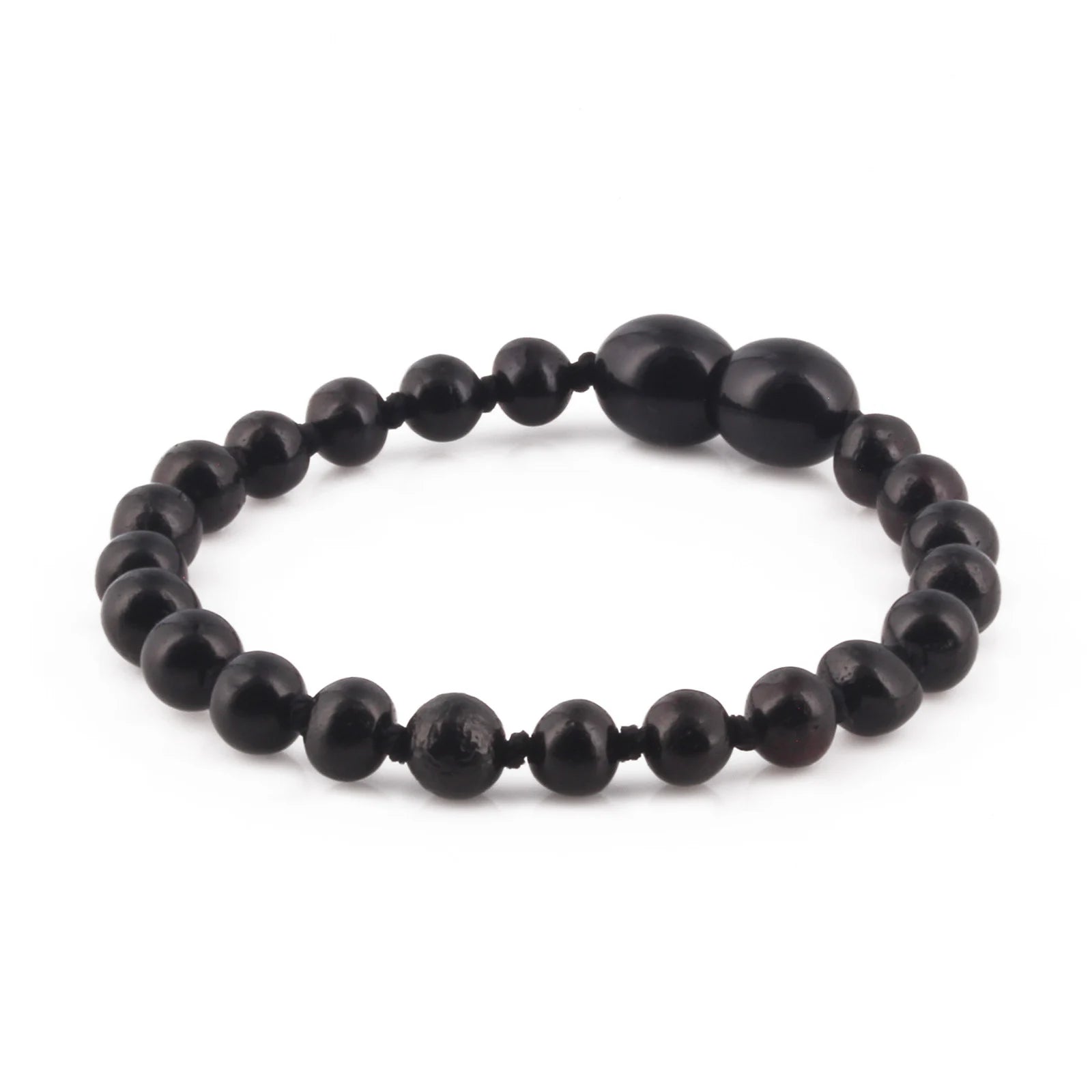 Baltic Amber Teething Bracelet. Baroque Black 5mm - XB54B