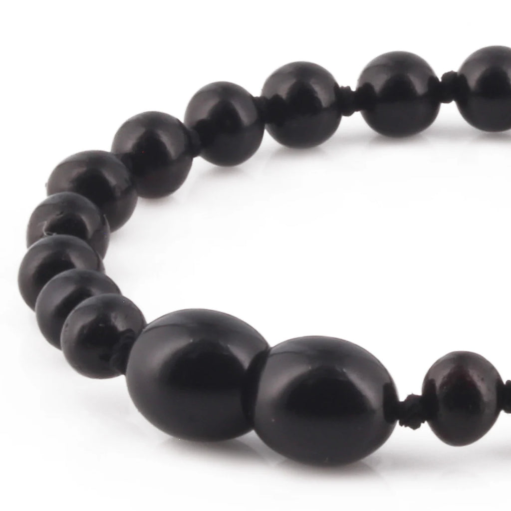 Baltic Amber Teething Bracelet. Baroque Black 5mm - XB54B