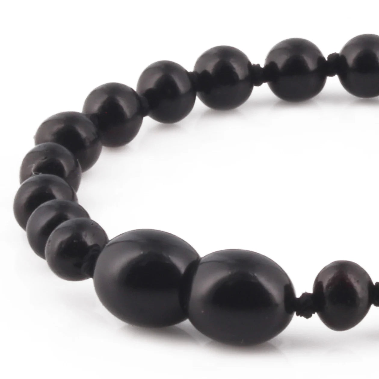 Baltic Amber Teething Bracelet. Baroque Black 5mm - XB54B