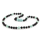 Natural Baltic Amber Junior Necklace with Sky Blue Jade. Baroque 5mm - JN85