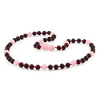 Natural Baltic Amber Junior Necklace with Rose Quartz. Baroque 5mm - JN88