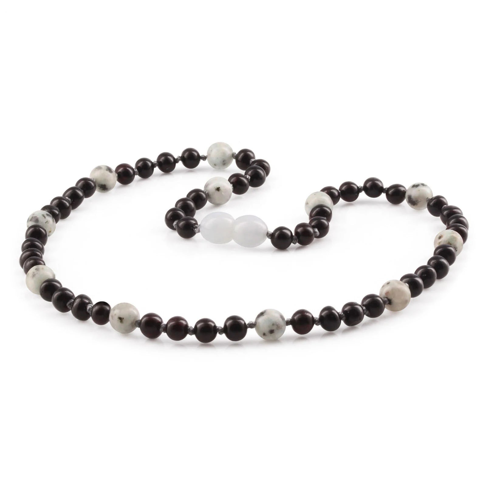 Natural Baltic Amber Junior Necklace with Kiwi Jasper. Baroque 5mm - JN90