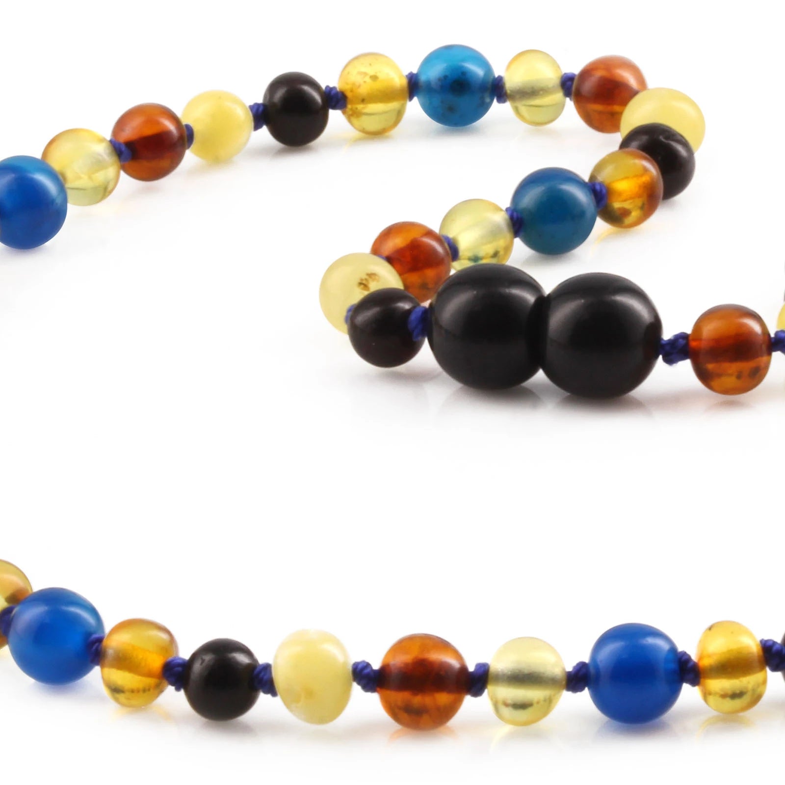 Natural Baltic Amber Junior Necklace with Blue Lace Agate. Baroque 5mm - JN94