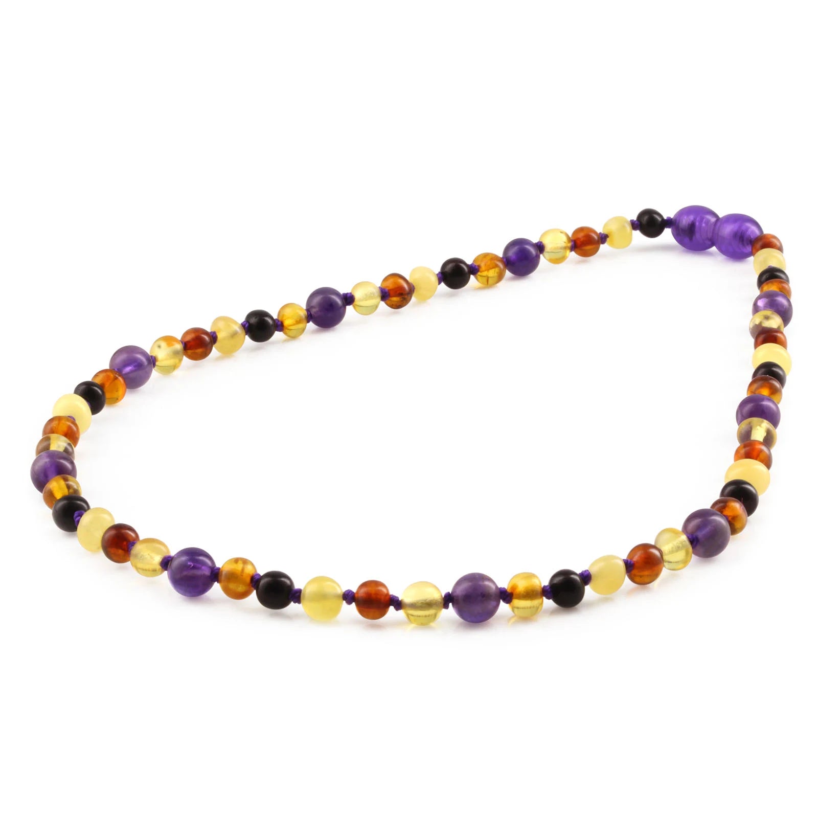 Natural Baltic Amber Junior Necklace with Amethyst. Baroque 5mm - JN83-B