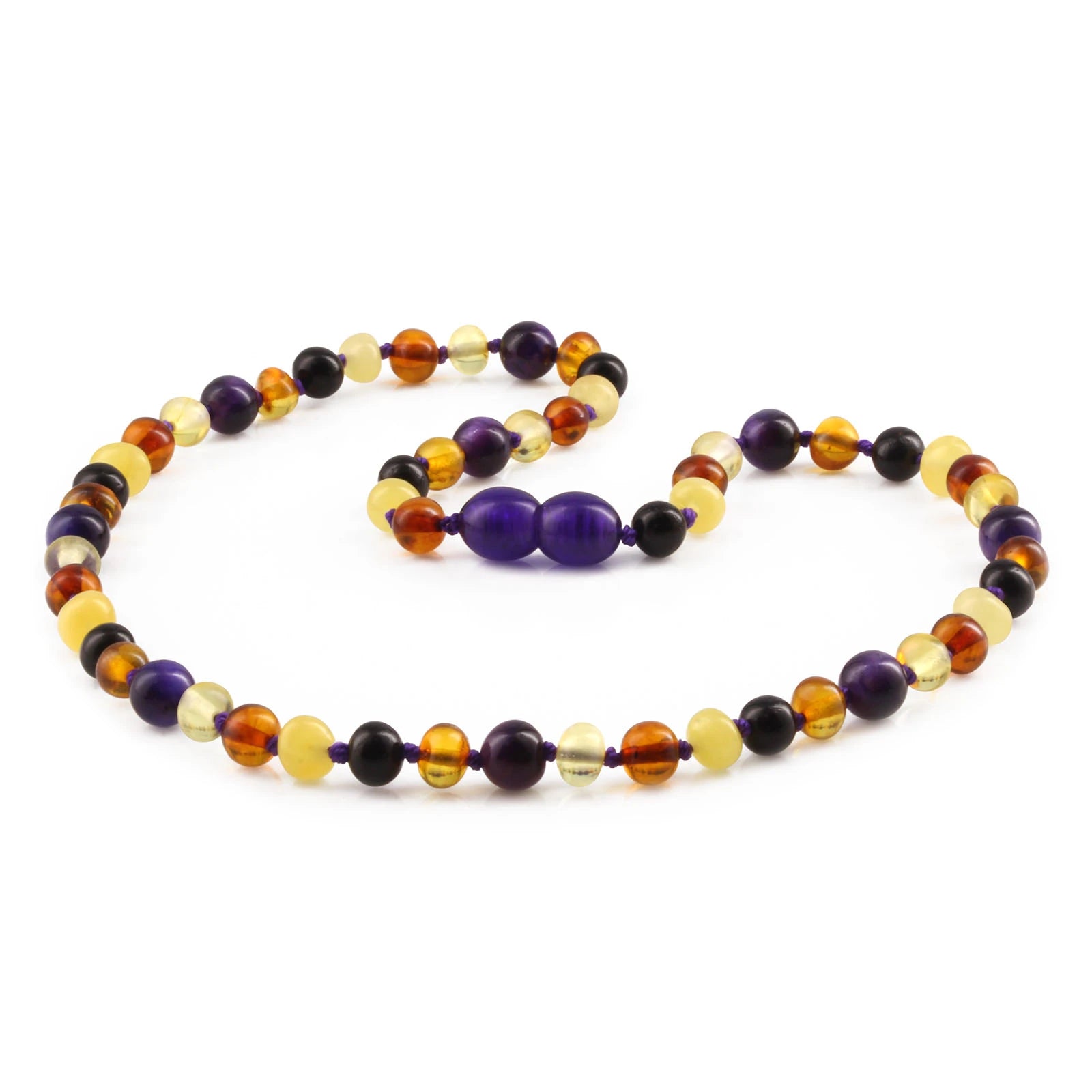 Natural Baltic Amber Junior Necklace with Purple Tiger Eye. Baroque 5mm - JN100