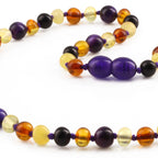 Natural Baltic Amber Junior Necklace with Purple Tiger Eye. Baroque 5mm - JN100