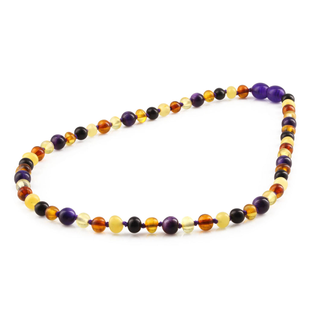 Natural Baltic Amber Junior Necklace with Purple Tiger Eye. Baroque 5mm - JN100
