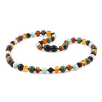 Natural Baltic Amber Junior Necklace with Sky Blue Jade & Azurite. Baroque 5mm - JN108