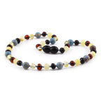 Baltic Amber Teething Necklace with Sky Blue Imperial Jasper. Baroque 5mm - LE466