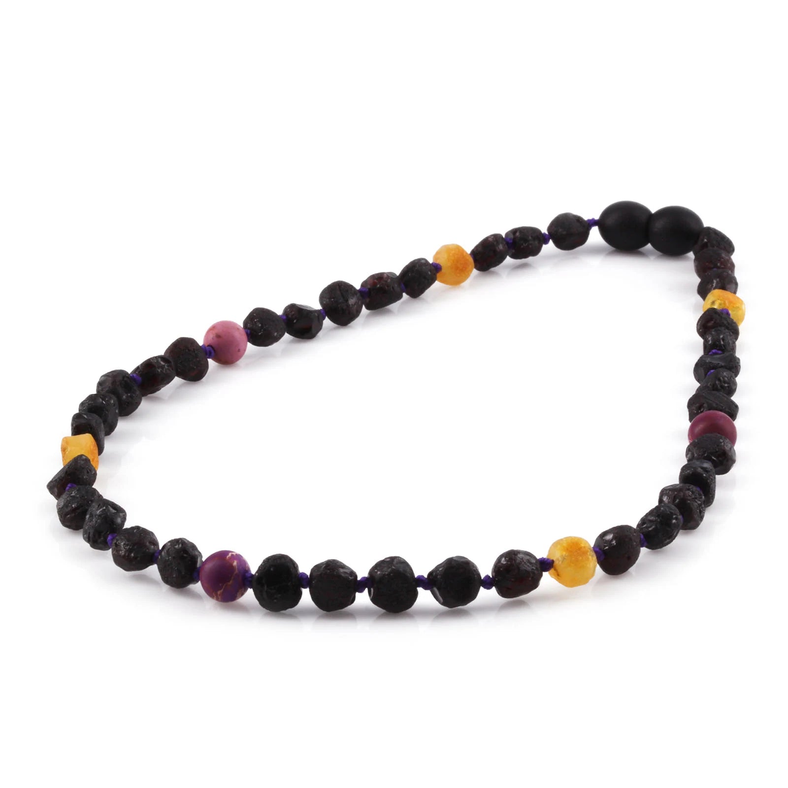 Baltic Amber Teething Necklace with Purple Imperial Jasper. Baroque 6mm - LE484