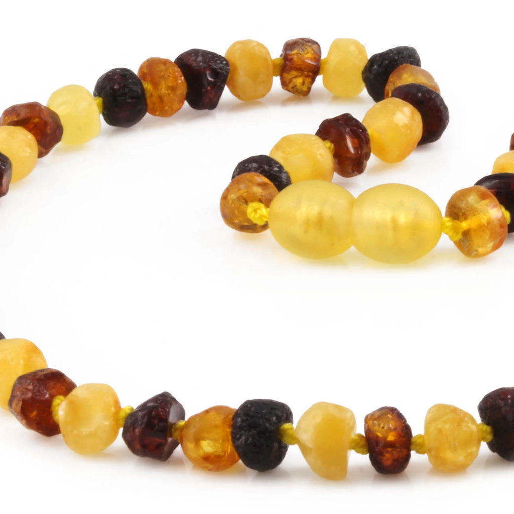 Baltic Amber Teething Necklace. Baroque Multicolour 6mm - XB65M1-RAW