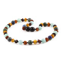Baltic Amber Teething Necklace with Sky Blue Jade & Azurite. Baroque 5mm - LE470 V2