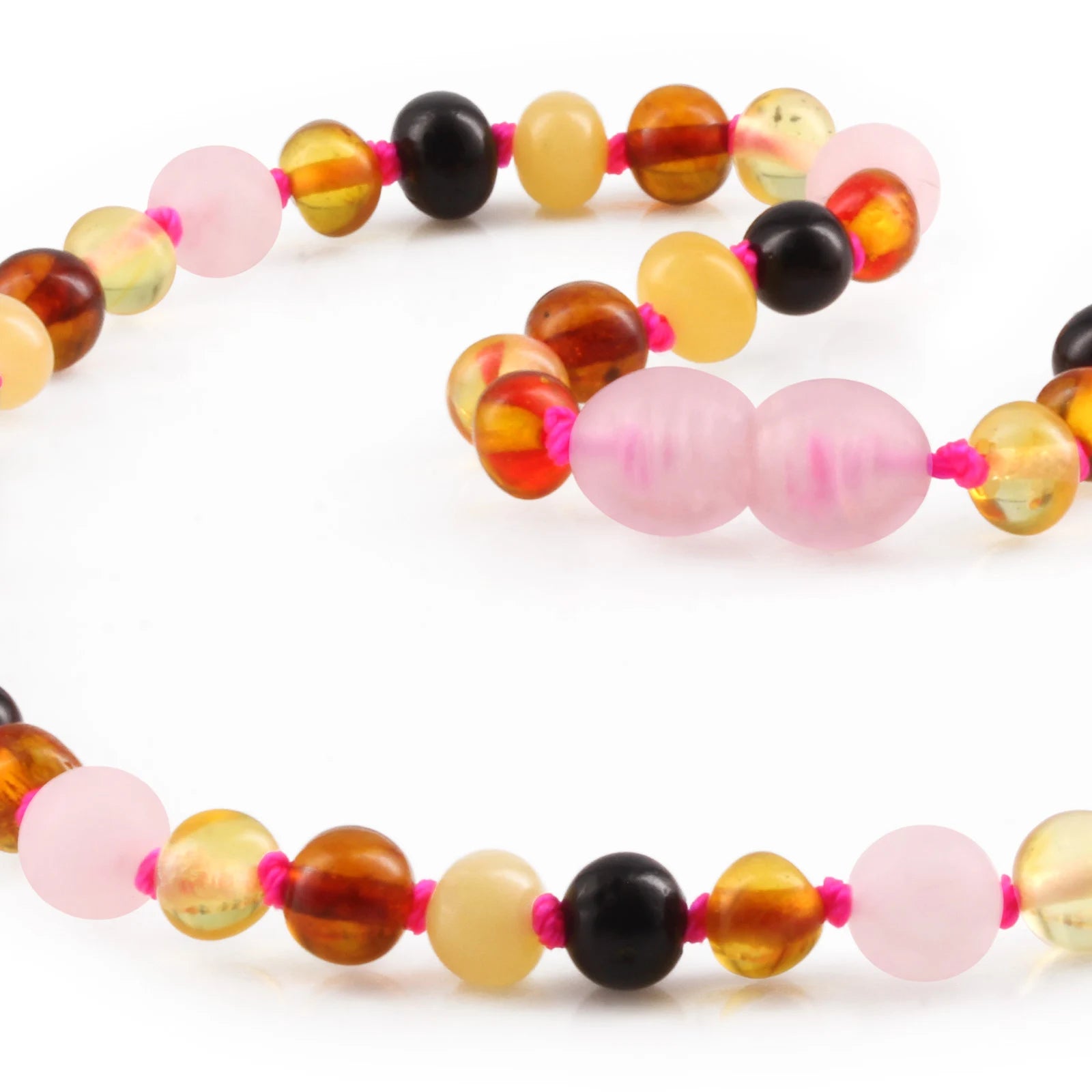 Baltic Amber Teething Necklace with Rose Quartz. Baroque 5mm - LE459