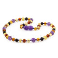 Baltic Amber Teething Necklace with Amethyst. Baroque 5mm - LE515 B