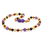 Baltic Amber Teething Necklace with Amethyst. Baroque 5mm - LE515 B