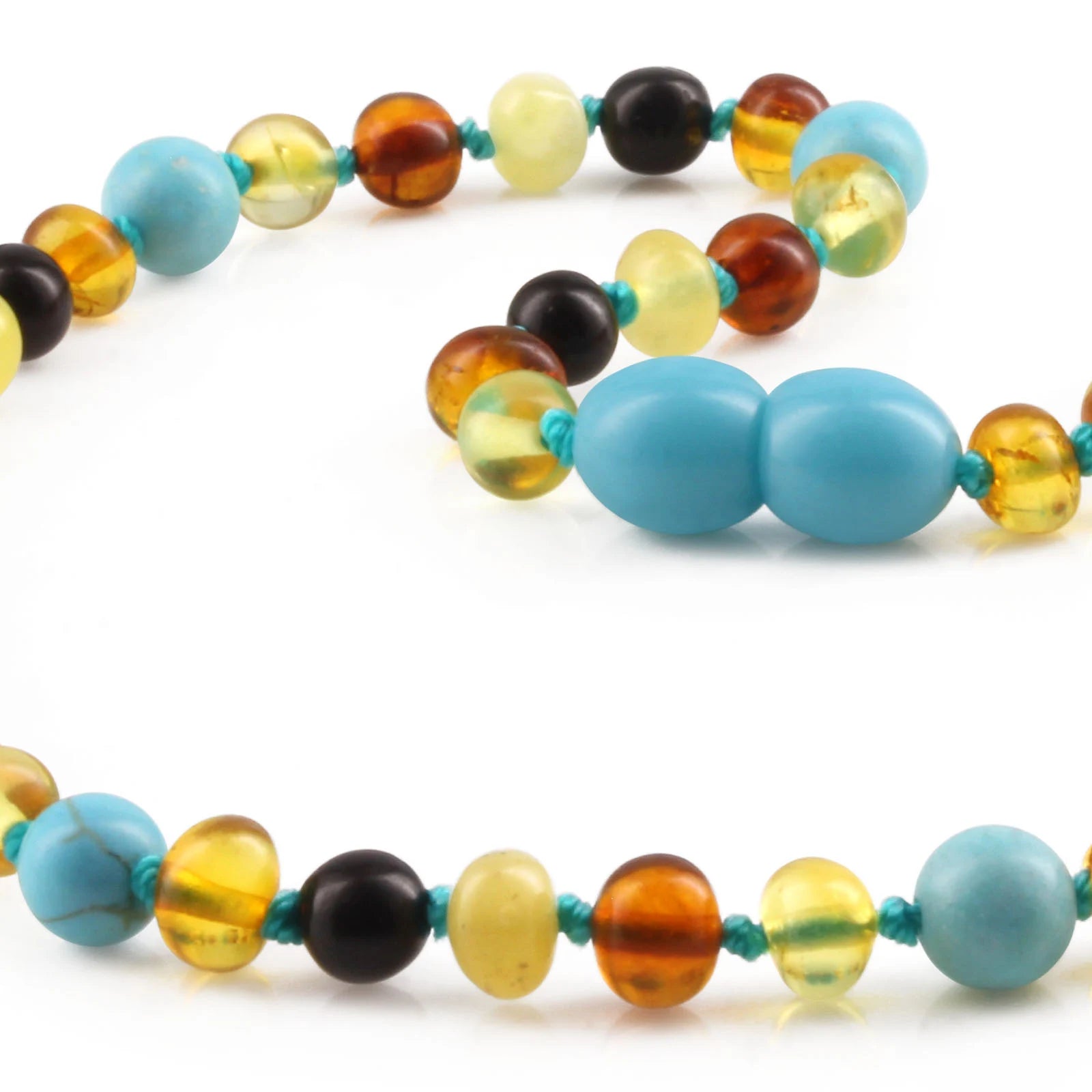Baltic Amber Teething Necklace with Turquoise. Baroque 5mm - LE465