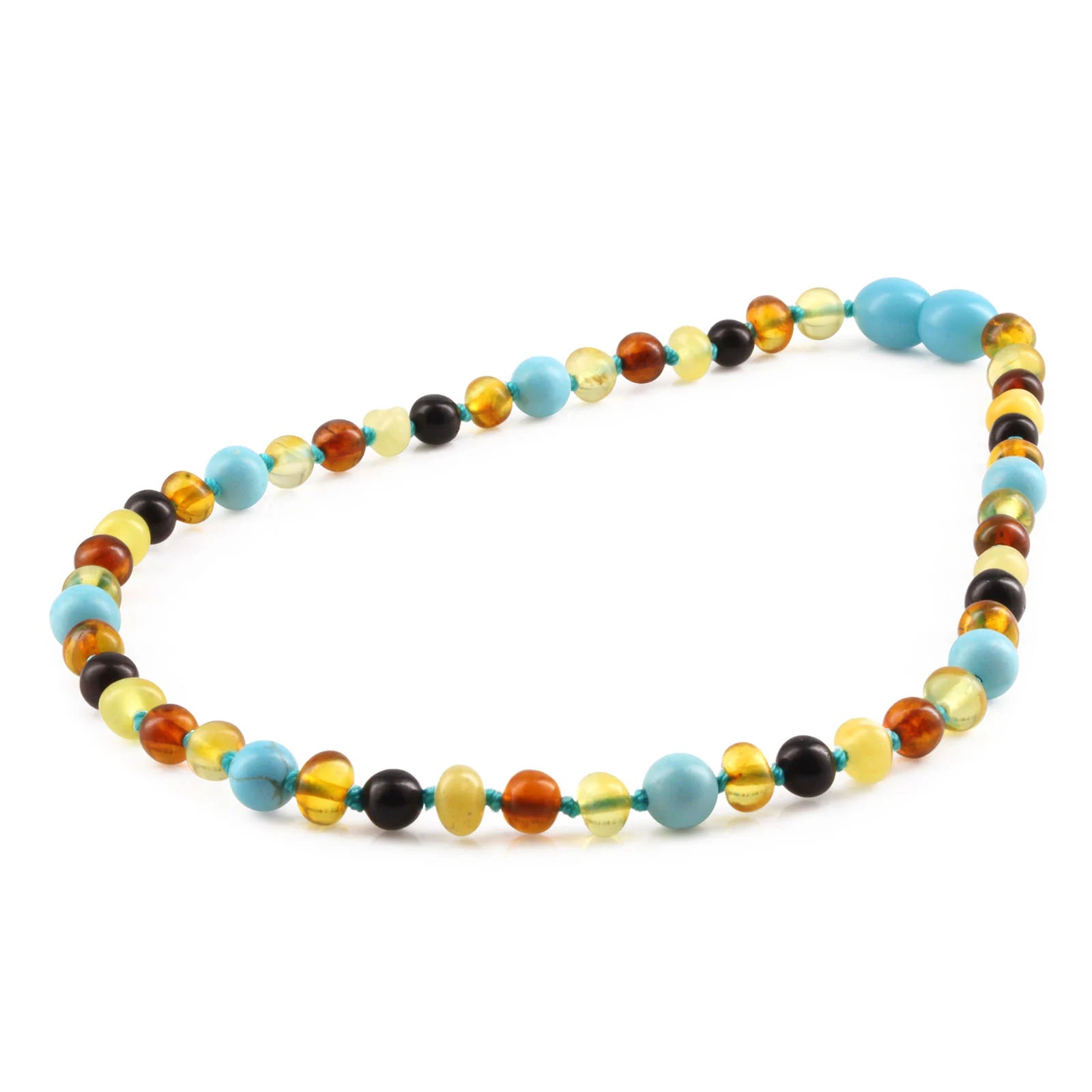 Baltic Amber Teething Necklace with Turquoise. Baroque 5mm - LE465