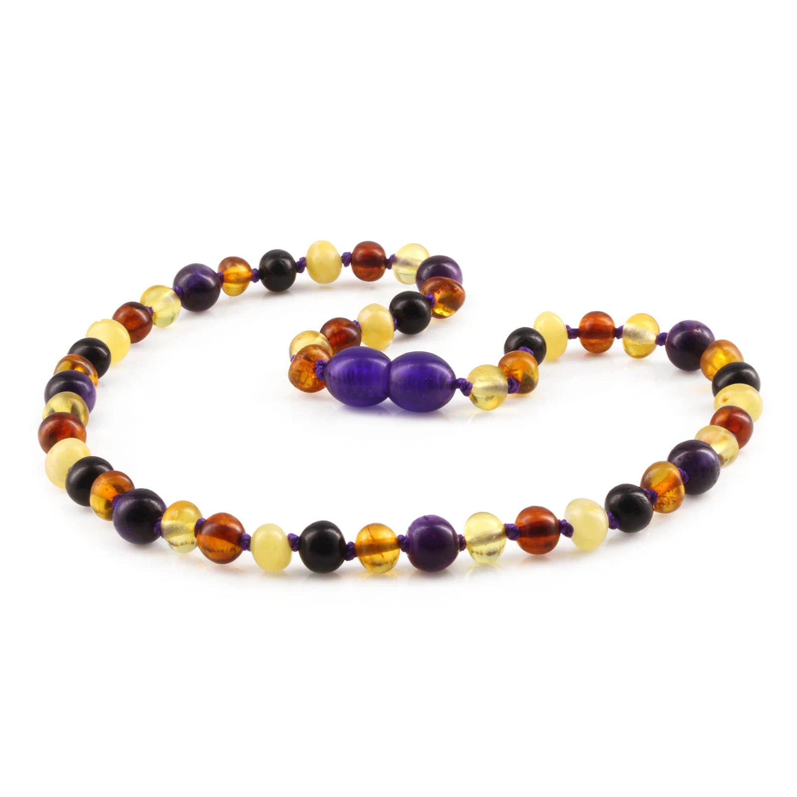 Baltic Amber Teething Necklace with Purple Tiger Eye. Baroque 5mm - LE554