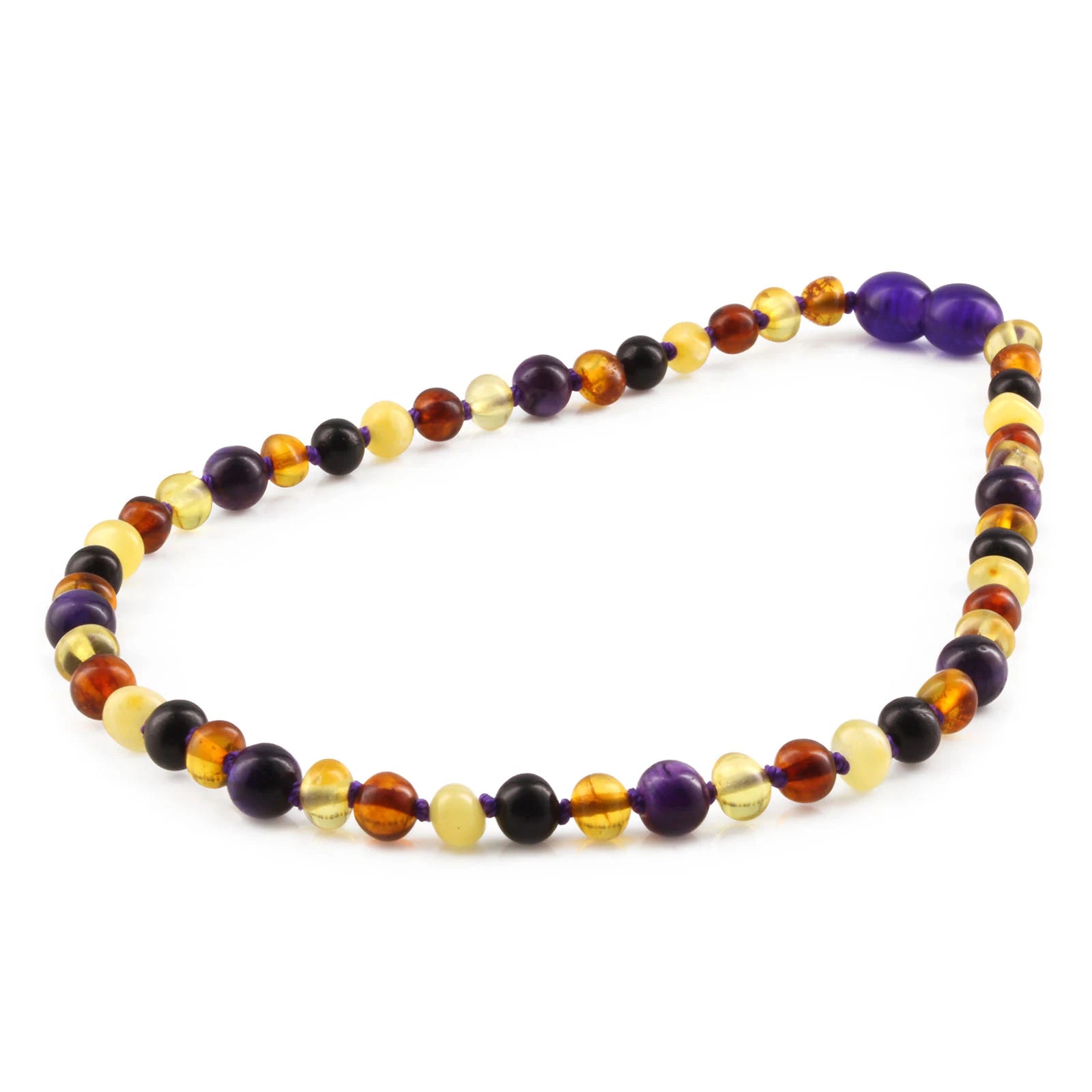 Baltic Amber Teething Necklace with Purple Tiger Eye. Baroque 5mm - LE554