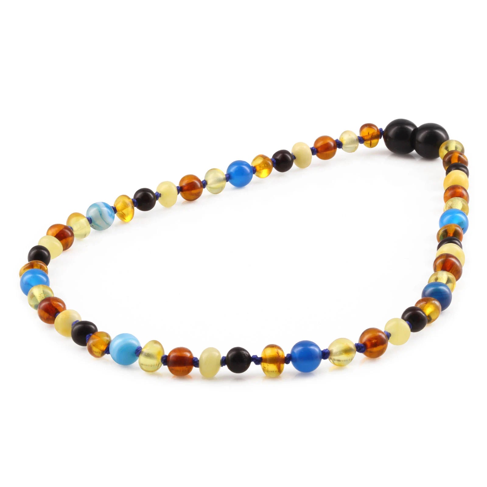 Baltic Amber Teething Necklace with Blue Lace Agate. Baroque 4mm - LE464 V2