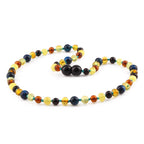 Natural Baltic Amber Junior Necklace with Blue Tiger Eye. Baroque 5mm - JN93