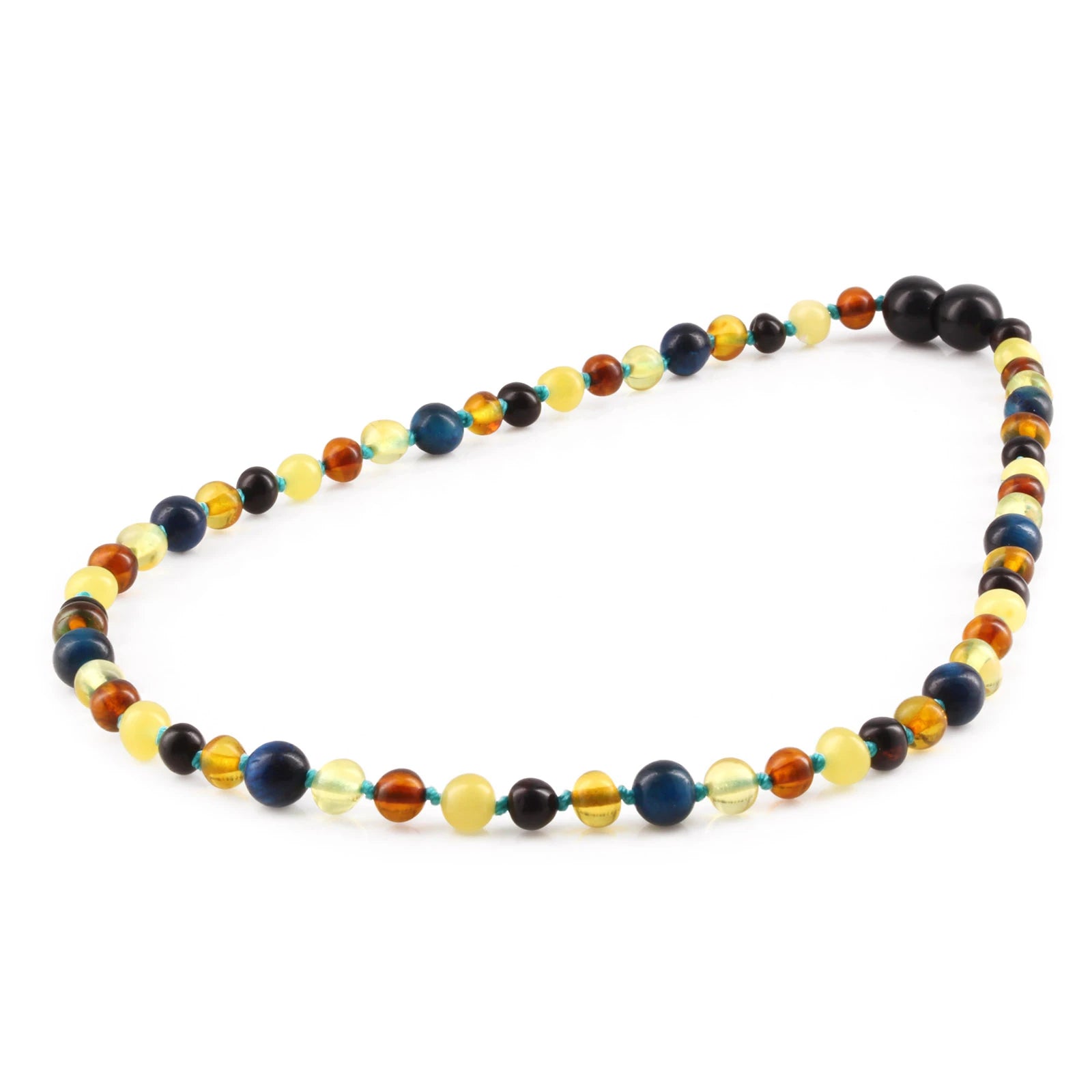 Natural Baltic Amber Junior Necklace with Blue Tiger Eye. Baroque 5mm - JN93