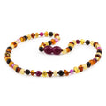Baltic Amber Child Necklace with Pink Lace Agate. Baroque 4mm - LE458-S