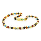 Baltic Amber Teething Necklace with Lake Blue Imperial Jasper. Baroque 4mm - LE516